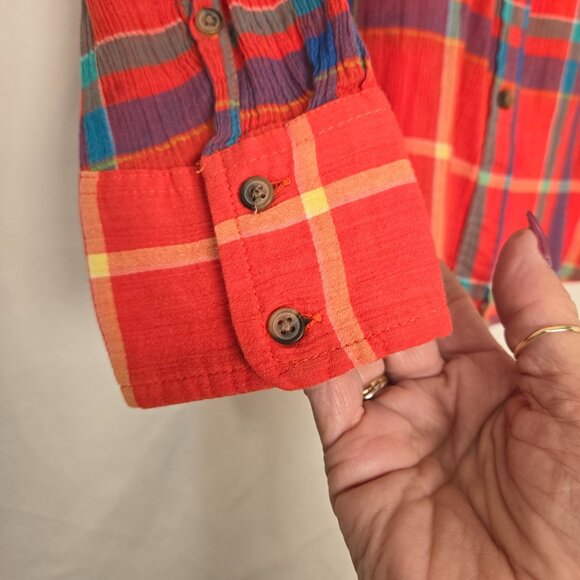Merona Woman's Casual Orange Plaid Long Sleeve Blouse Button up Size S/P - Picture 5 of 9